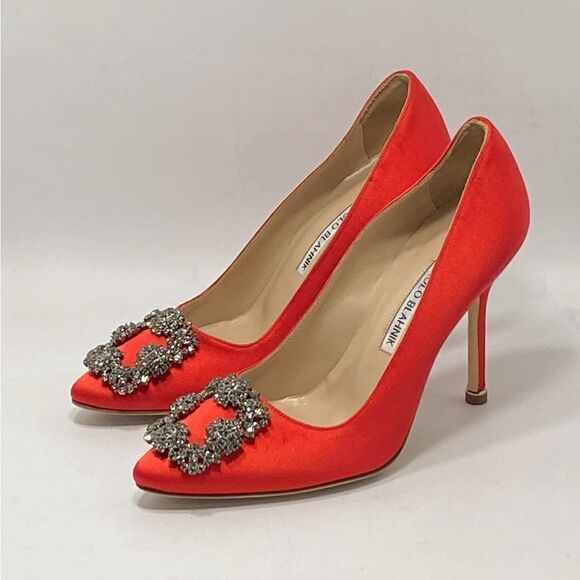 Manolo Blahnik Hangisi 105MM Embellished Satin Pumps size 35.5 - Picture 6 of 15